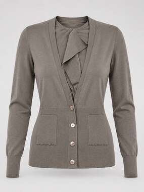 Vintage Hermès Paris Cashmere Silk Twinset Cardigan Sweater Set 40 Taupe